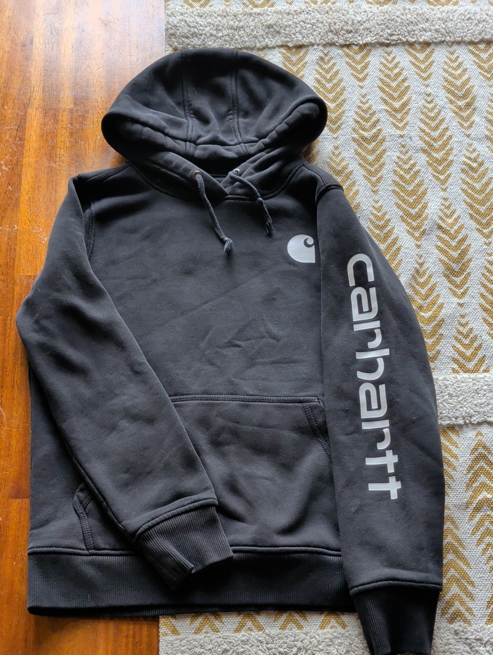 Carhartt Black Hoodie with White Sleeve Logo